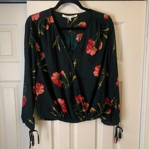 Collective Concepts Dark Green Floral Wrap Blouse